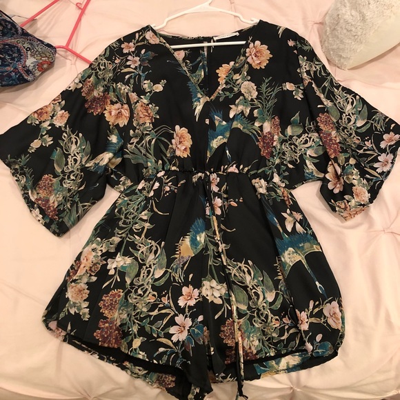 Honey Punch Pants - Short Sleeve Floral Romper